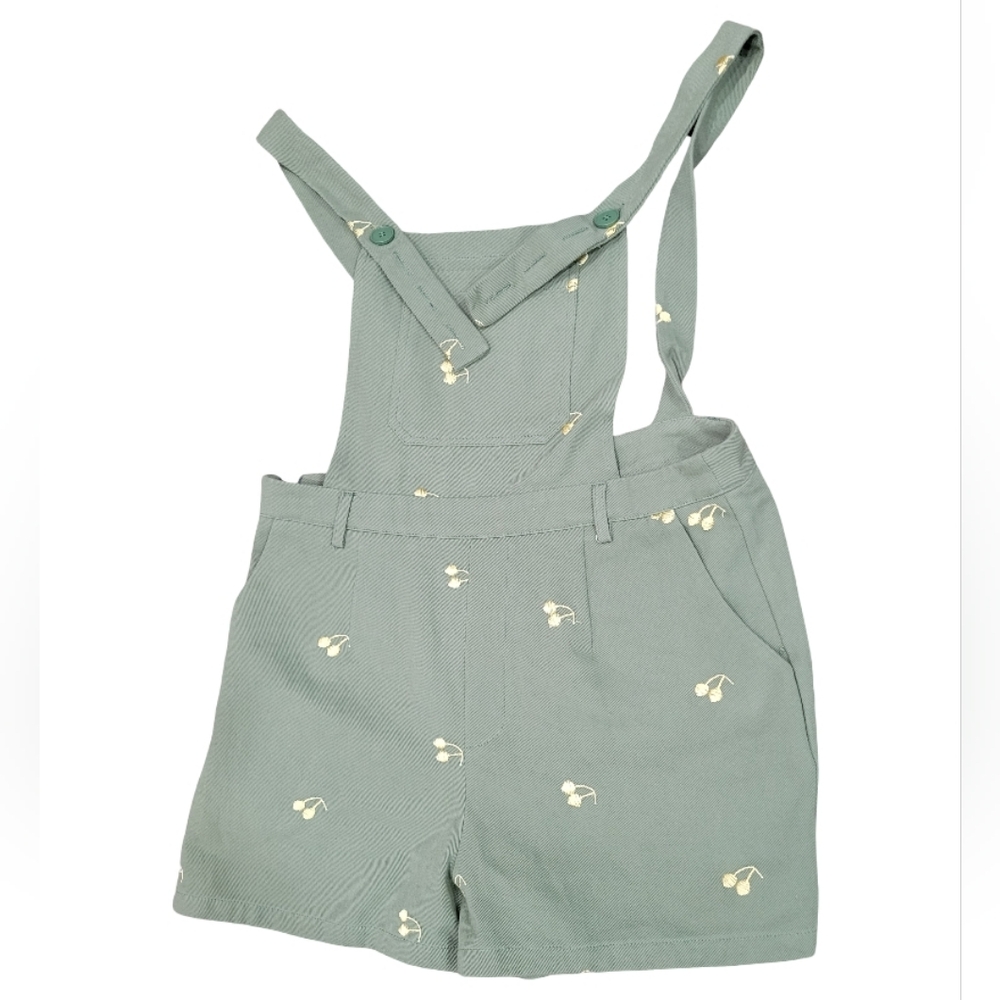 Cider Women's Olive Green Overalls with Cherry Print - Size XL